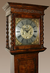Jonas Barber longcase clock hood detail