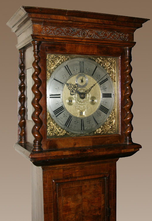 8day walnut longcase clock by Jonas Barber of Ratclif Cross London